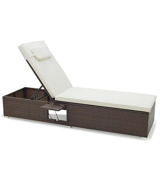 Outdoor Pe RattanChaise Lounge with 6-level Backrest-Off White