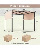 10 x 10 ft Flat Top Pergola with Retractable Canopy for Garden Pool Porch and Backyard-Beige