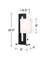 Floating Square 20 1/2" High Small Modern Accent Table Lamps Set of 2 Pull Chain Black Finish White Shade Living Room Bedroom Bedside Nightstand