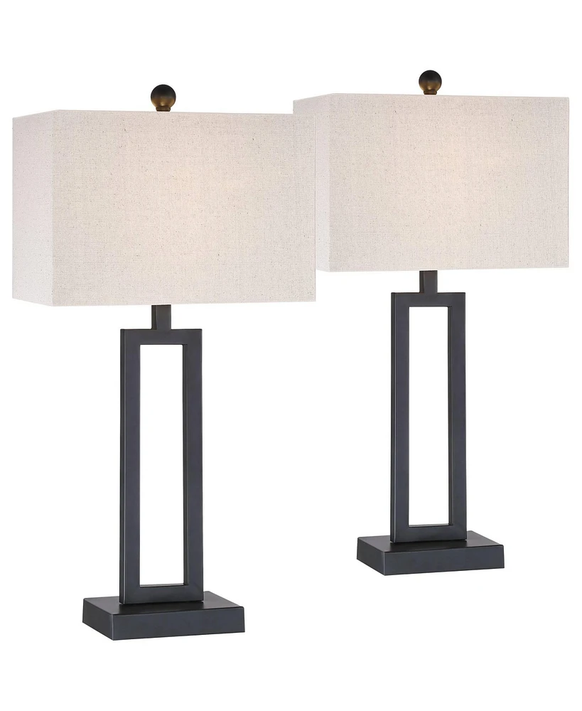 Aston Modern Industrial Table Lamps 26" High Set of 2 Rich Black Open Rectangular Metal Base Off-White Fabric Shade for Living Room Bedroom House