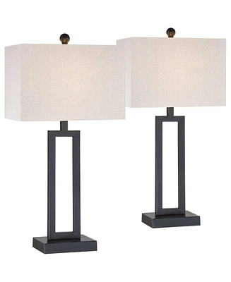 Aston Modern Industrial Table Lamps 26" High Set of 2 Rich Black Open Rectangular Metal Base Off-White Fabric Shade for Living Room Bedroom House