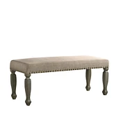Antique Gray Finish Upholstered Nailhead Bench