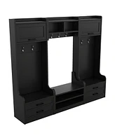 4-in-1 Hall Tree: Coat Rack, Bench, Storage, & Hooks - Black
