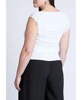 Eloquii Plus Shirred Top With Shoulder Flounces