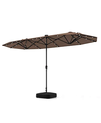 13FT Double-sided Patio Umbrella with Solar Lights for Garden Pool Backyard