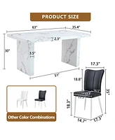 White Marble Dining Set with Black Stripe Chairs