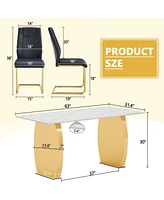 Snow Mountain White Sintered Stone Table & 6 Black Pu Chairs