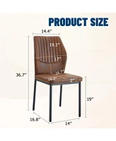 Brown Tech Fabric Dining Chairs (Set of 4) - Black Metal Legs