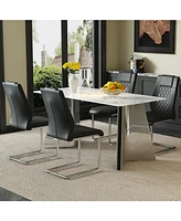 Cold Jade Dining Set: 63" Table & 4 Black Pu Chairs