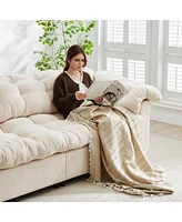 Chenille Deep Seat Sofa - Fluffy Cloud Comfort - Beige