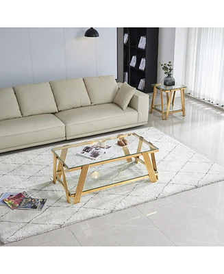 Gold Coffee Table Set, Glass Top, 2-Piece