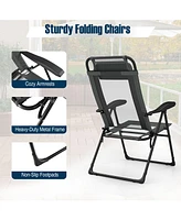 Outdoor Folding Chairs Set of 2 with Armrests and 7-Level Backrest