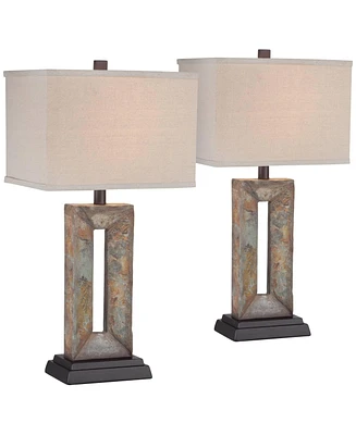 Tahoe Small Rustic Traditional Style Table Lamps 26" High Set of 2 Natural Stale Open Base Rectangular Box Shade for Living Room Bedroom House Be