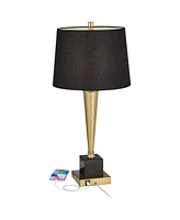 Wayne Modern Table Lamps 29 1/4" Tall Set of 2 with Usb Charging Port Brass Gold Black Tapered Drum Shade for Bedroom Living Room Nightstand Beds