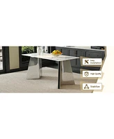 63" Cold Jade Dining Table Set with 6 White Pu Chairs