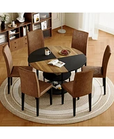 47" Round Dining Set: Table with Storage & 6 Brown Chairs