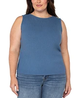 Liverpool Plus Ribbed Boat-Neck Sleeveless Top