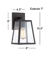 Arrington Modern Rustic Outdoor Wall Lights Fixtures Set of 2 Tapering Black 10 3/4" Clear Glass for Exterior House Porch Patio Outside Deck Gara