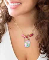 Barse Scenic Pink Flamingo Agate Golden Pendant Necklace