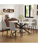 White Marble Dining Set: 63" Table & 4 Gray Linen Chairs
