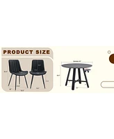 Round Dining Table Set - Gray Wood Grain, Black Cushions