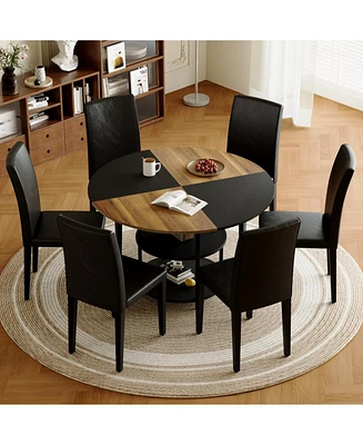 47" Round Dining Table Set with 6 Black Chairs
