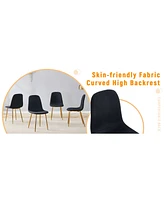 Black Linen Dining Chairs - Set of 4, Golden Legs