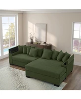 Corduroy Green Sectional Sofa with Storage Chaise