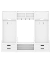 4-in-1 Hall Tree: Coat Rack, Shoe Bench, Storage - White