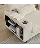 L-Shaped Corduroy Sectional Sofa with Storage & Cup Holder