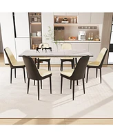 47-63" Expandable Dining Set: Table & Cushioned Chairs, Black Legs