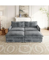 Corduroy 2-Seater Sofa with Footrests & Cushions