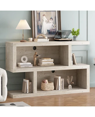 Retro Console Table with Symmetrical 2-Tier Open Shelf for Entryway and Living Room (Black)