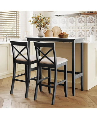 Farmhouse 48"Rectangular Wood Bar Height Dining Set Kitchen Breakfast Nook with 2 Chairs for Small Places,Gray