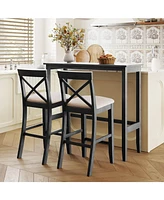 Farmhouse 48"Rectangular Wood Bar Height Dining Set Kitchen Breakfast Nook with 2 Chairs for Small Places,Gray