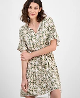 Nautica Jeans Women's Mila Printed Tie-Waist Ruffle-Cuff Dress