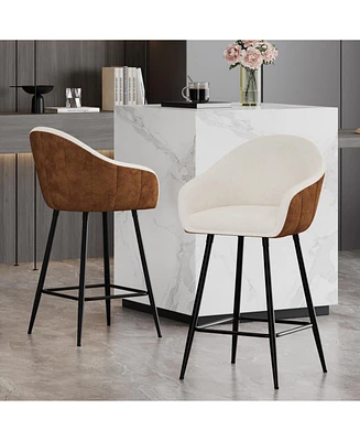 Modern Counter Height Bar Stools (26.5") with Cushioned Upholstery and Durable Metal Legs for Enhanced Home Decor (Brown