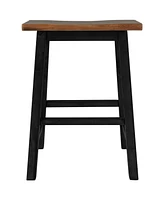 Farmhouse Rustic 2-piece Counter Height Wood Kitchen Dining Stools for Small Places, Walnut+Black