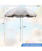 6.5 Ft Beach Umbrella with Fringe Outdoor Tassel Umbrella with Push Button Tilt
