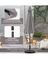 Outdoor Heavy Duty Market Umbrella with Crank Handle and 8 Sturdy Ribs-Gray