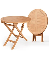 31.5 Inch Folding Patio Indonesia Teak Wood Round Coffee Table