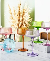 The Wine Savant Art Deco Modern Ribbed Cocktail Glasses, Set of 6