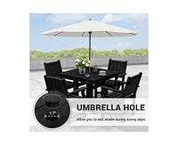5-Piece Hdpe Plastic Patio Outdoor Dining Set with Arm Chairs Black