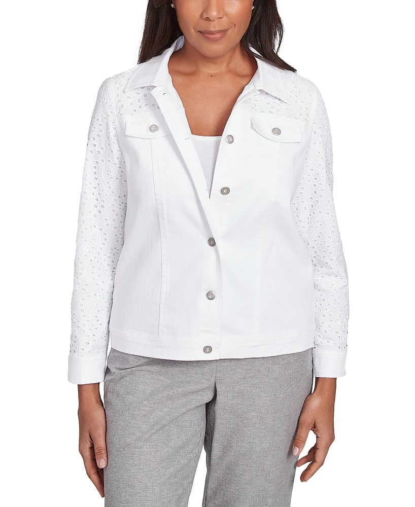 Alfred Dunner Petite Eyelet Button-Front Denim Jacket