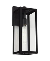 Titan Modern Outdoor Wall Light Fixtures Set of 2 Mystic Black Rectangular Box Frame 17" Clear Glass Panels for Post Exterior Barn Deck House Por