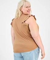 Democracy Plus Trendy Ruffle Cap-Sleeve Top