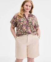 Democracy Trendy Plus Pleated Collar Piping-Trim Shirt