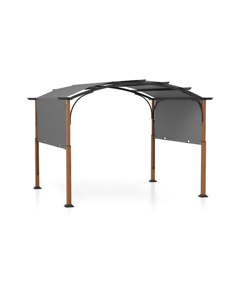 10 x 12 Ft Outdoor Retractable Pergola with Retractable Canopy for Patio-Gray