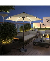 9 Feet Solar Led Lighted Patio Market Umbrella Tilt Adjustment Crank Lift-Tan