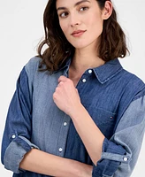 Tommy Hilfiger Women's Chambray Patchwork Shirtdress